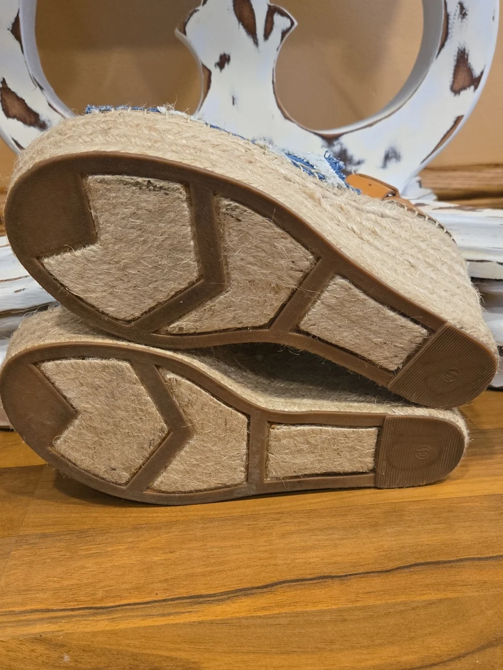 Marc Fisher Platform Espadrille Denim Wedge Sandals - Blue Stripe - Picture 5 of 6